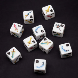 (White) Sword Dice | Printed d6 Dice Featuring Fantasy Weapons Numbered (Online Only)