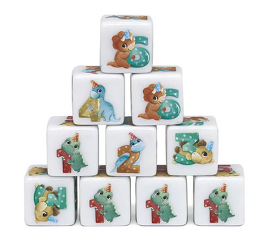 (White) Dinosaur Dice | Printed d6 Dice Featuring Cute Dinos Numbered (Online Only)