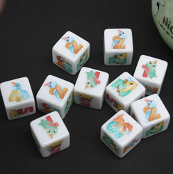 (White) Dinosaur Dice | Printed d6 Dice Featuring Cute Dinos Numbered (Online Only)