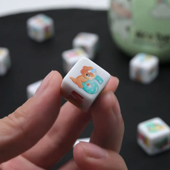 (White) Dinosaur Dice | Printed d6 Dice Featuring Cute Dinos Numbered (Online Only)