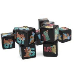(Black) Dinosaur Dice | Printed d6 Dice Featuring Cute Dinos Numbered (Online Only)