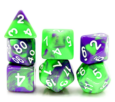 Enchanted Brew 7-Dice Set - Cauldron Purple & Potion Green Blend with White Numbers - Budget-Friendly Acrylic D&D Dice (Online Only)