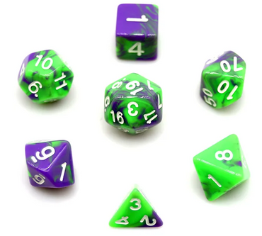 Enchanted Brew 7-Dice Set - Cauldron Purple & Potion Green Blend with White Numbers - Budget-Friendly Acrylic D&D Dice (Online Only)