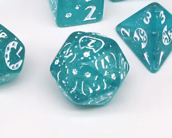 Imperfect - Cat's Meow Blue 7-Dice Set with Silver Glitter - Cat-Themed - Discounted (Online Only)