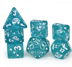 Imperfect - Cat's Meow Blue 7-Dice Set with Silver Glitter - Cat-Themed - Discounted (Online Only)