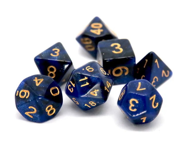 Midnight Blue Polyhedral Dice Set | 7-Dice Blue Set with Subtle Glitter (Online Only)