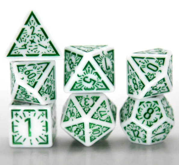 Arcane Emerald Polyhedral Dice Set | 7-Dice White & Green (Online Only)