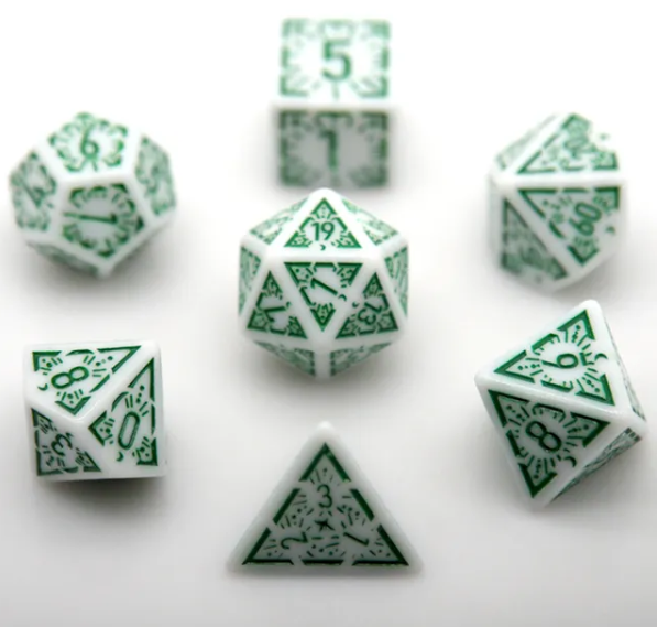 Arcane Emerald Polyhedral Dice Set | 7-Dice White & Green (Online Only)
