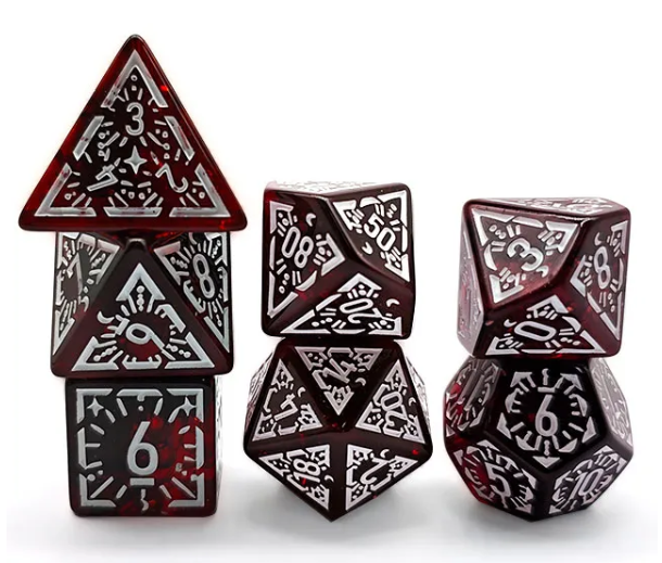 Arcane Mysteries Dark Red Translucent Polyhedral Dice Set | 7-Dice Red (Online Only)