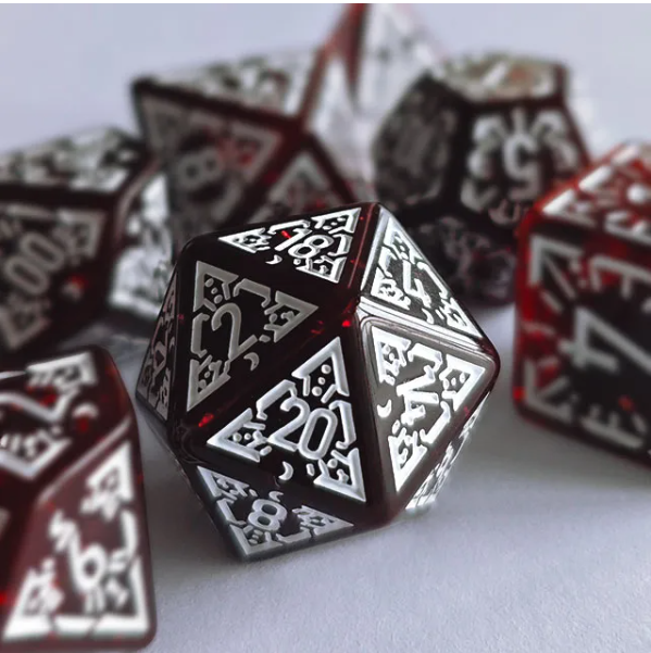Arcane Mysteries Dark Red Translucent Polyhedral Dice Set | 7-Dice Red (Online Only)