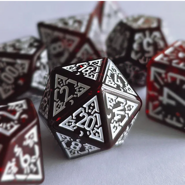 Arcane Mysteries Dark Red Translucent Polyhedral Dice Set | 7-Dice Red (Online Only)
