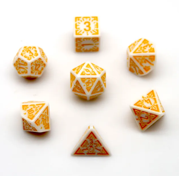 Arcane Radiance White and Yellow Polyhedral Dice Set | 7-Dice White (Online Only)