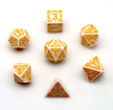 Arcane Radiance White and Yellow Polyhedral Dice Set | 7-Dice White (Online Only)