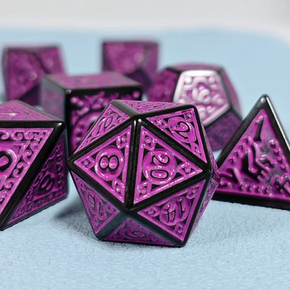 Black with Purple Ink Irregular Pattern Fill | 7-Dice Acrylic Dice Set (Online Only)