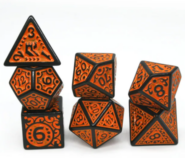 Black with Orange Ink Irregular Pattern Fill | 7-Dice Acrylic Dice Set (Online Only)