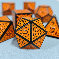 Black with Orange Ink Irregular Pattern Fill | 7-Dice Acrylic Dice Set (Online Only)