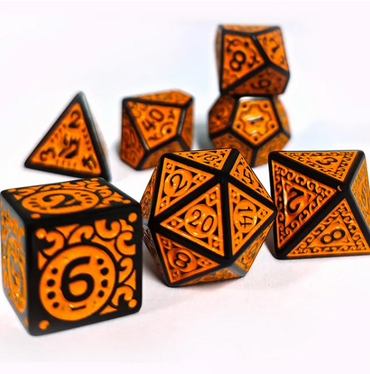Black with Orange Ink Irregular Pattern Fill | 7-Dice Acrylic Dice Set (Online Only)