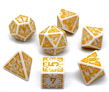 Arcane Radiance White and Yellow Polyhedral Dice Set | 7-Dice White (Online Only)