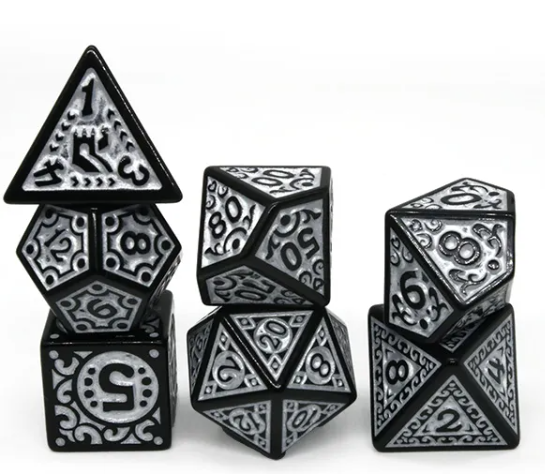 Black with White Ink Irregular Pattern Fill | 7-Dice Acrylic Dice Set (Online Only)
