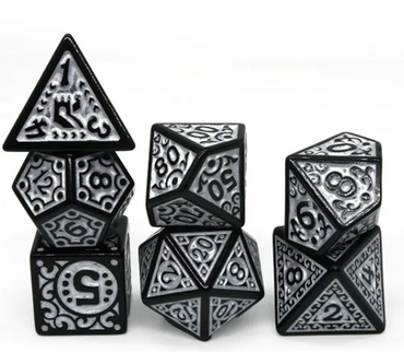 Black with White Ink Irregular Pattern Fill | 7-Dice Acrylic Dice Set (Online Only)