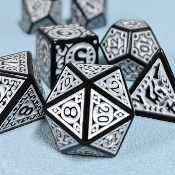 Black with White Ink Irregular Pattern Fill | 7-Dice Acrylic Dice Set (Online Only)