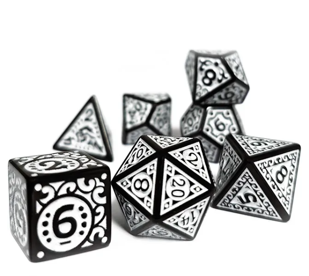 Black with White Ink Irregular Pattern Fill | 7-Dice Acrylic Dice Set (Online Only)