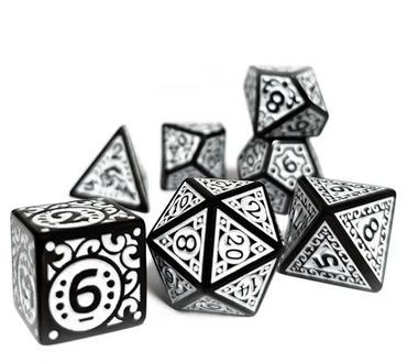 Black with White Ink Irregular Pattern Fill | 7-Dice Acrylic Dice Set (Online Only)