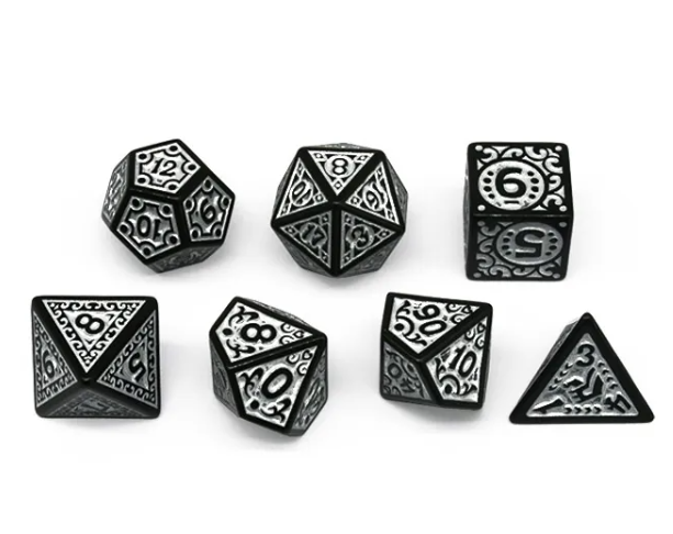 Black with White Ink Irregular Pattern Fill | 7-Dice Acrylic Dice Set (Online Only)