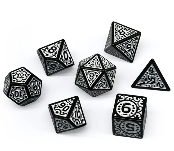 Black with White Ink Irregular Pattern Fill | 7-Dice Acrylic Dice Set (Online Only)