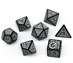 Black with White Ink Irregular Pattern Fill | 7-Dice Acrylic Dice Set (Online Only)