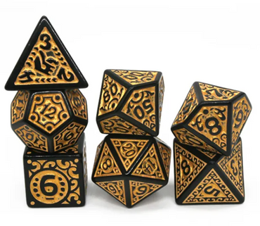 Black with Yellow Ink Irregular Pattern Fill | 7-Dice Acrylic Dice Set (Online Only)