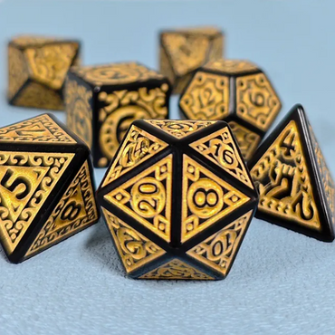 Black with Yellow Ink Irregular Pattern Fill | 7-Dice Acrylic Dice Set (Online Only)