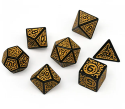 Black with Yellow Ink Irregular Pattern Fill | 7-Dice Acrylic Dice Set (Online Only)