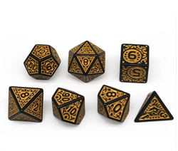 Black with Yellow Ink Irregular Pattern Fill | 7-Dice Acrylic Dice Set (Online Only)