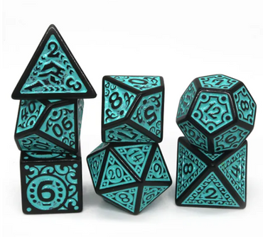 Black with Teal Ink Irregular Pattern Fill | 7-Dice Acrylic Dice Set (Online Only)