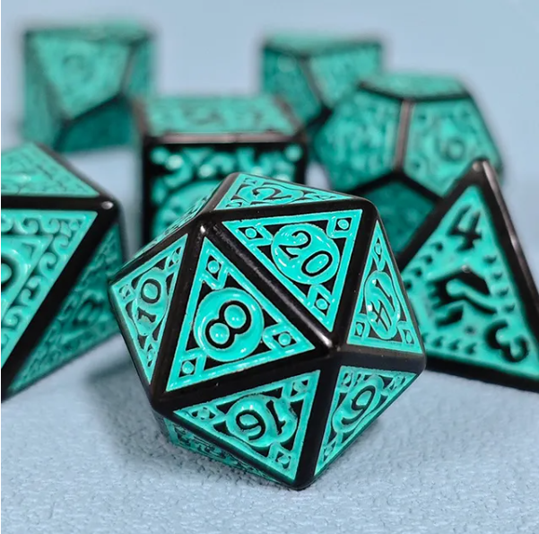 Black with Teal Ink Irregular Pattern Fill | 7-Dice Acrylic Dice Set (Online Only)