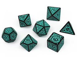 Black with Teal Ink Irregular Pattern Fill | 7-Dice Acrylic Dice Set (Online Only)