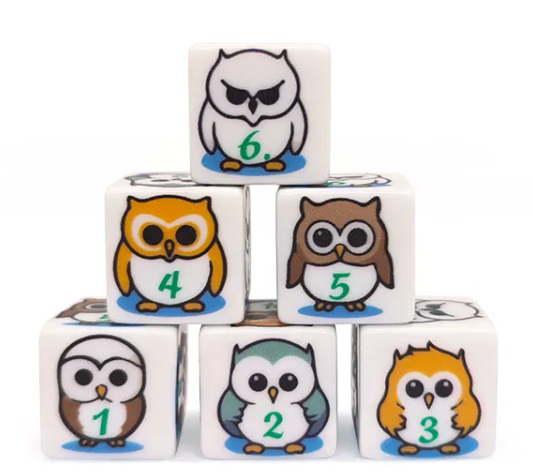 (White) Owl Dice | Printed d6 Dice Featuring Fantasy Animal Numbered (Online Only)