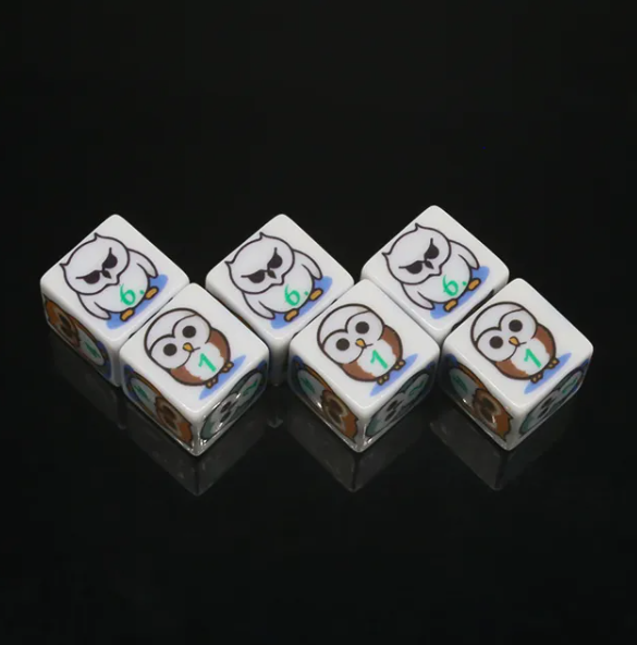 (White) Owl Dice | Printed d6 Dice Featuring Fantasy Animal Numbered (Online Only)