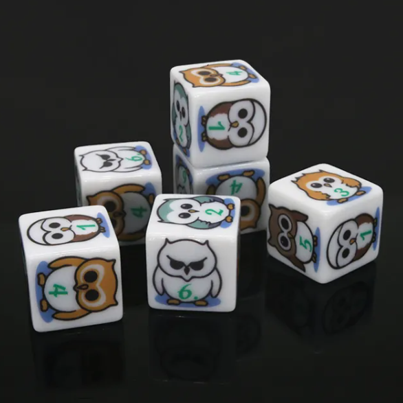 (White) Owl Dice | Printed d6 Dice Featuring Fantasy Animal Numbered (Online Only)