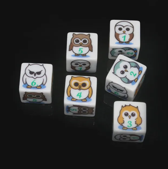 (White) Owl Dice | Printed d6 Dice Featuring Fantasy Animal Numbered (Online Only)