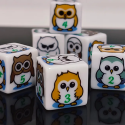 (White) Owl Dice | Printed d6 Dice Featuring Fantasy Animal Numbered (Online Only)
