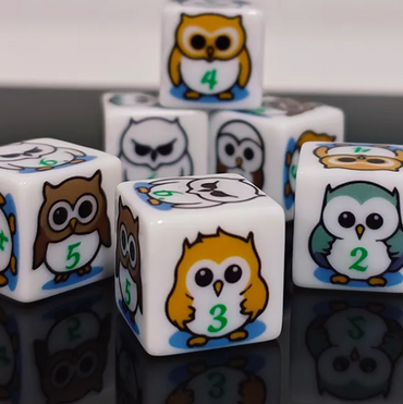 (White) Owl Dice | Printed d6 Dice Featuring Fantasy Animal Numbered (Online Only)