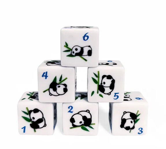 (White) Panda Dice | Printed d6 Dice Featuring Fantasy Animal Numbered (Online Only)