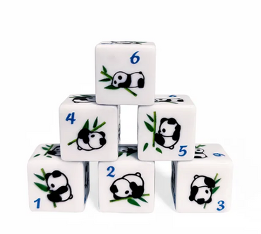(White) Panda Dice | Printed d6 Dice Featuring Fantasy Animal Numbered (Online Only)