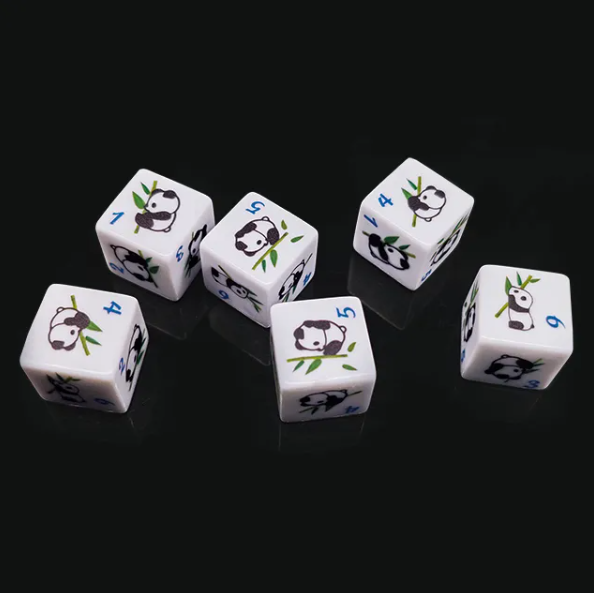 (White) Panda Dice | Printed d6 Dice Featuring Fantasy Animal Numbered (Online Only)