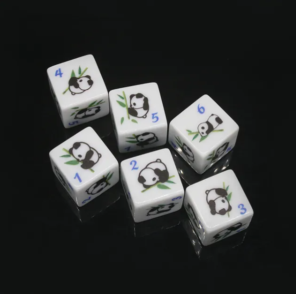 (White) Panda Dice | Printed d6 Dice Featuring Fantasy Animal Numbered (Online Only)