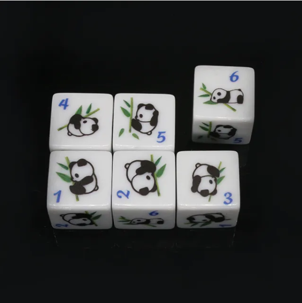 (White) Panda Dice | Printed d6 Dice Featuring Fantasy Animal Numbered (Online Only)