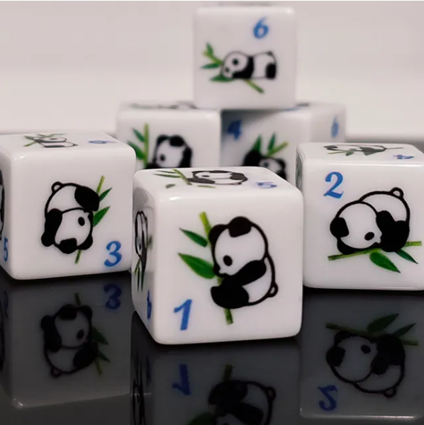 (White) Panda Dice | Printed d6 Dice Featuring Fantasy Animal Numbered (Online Only)