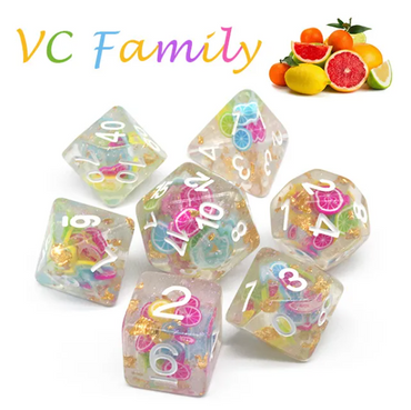 Fruit Medloy | 7-Dice Resin Dice Set DND Dice with Inclusion (Online Only)